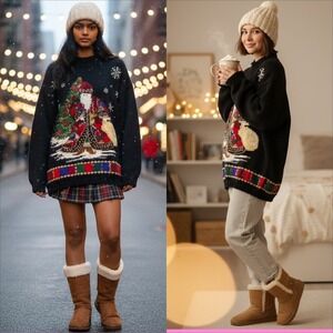 Vtg 90s Heirloom Collectibles‎ Roll Neck Santa Sweater Sz M Ugly Christmas Party